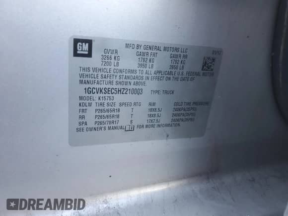 2017 Chevrolet Silverado 1500 LTZ с VIN 1GCVKSEC5HZ210003, выставлен на аукционе Copart как лот 87437885 с пробегом 95 572 миль миль и Списание • Salvage title. История ставок и продаж доступна на DreamBid. Изображение 13.