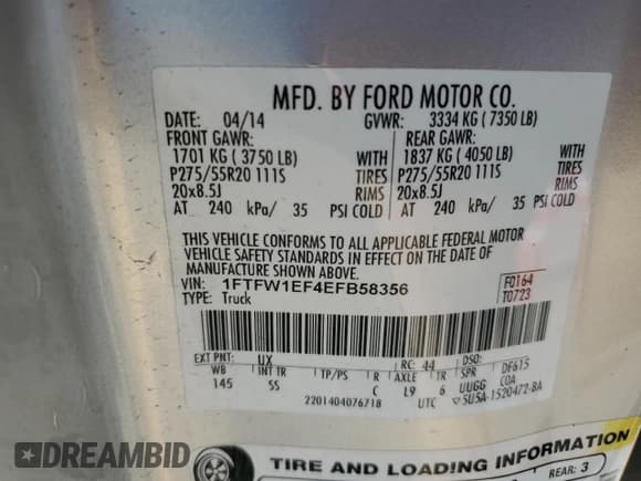 ✅ 2014 Ford F-150 XLT • VIN: 1FTFW1EF4EFB58356 • Lot: 86696195. Listed on Copart with 206,717 mi. Free auction sales archive from the USA and detailed vehicle history report at DreamBid. Image 12.