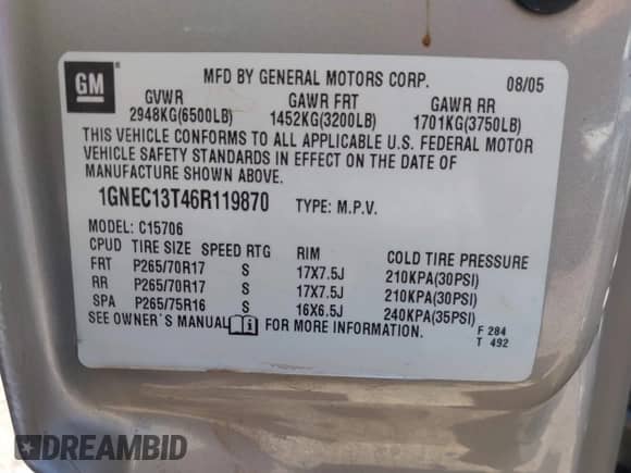 2006 Chevrolet Tahoe Z71 с VIN 1GNEC13T46R119870, выставлен на аукционе IAAI как лот 43168036 с пробегом 137 331 миль миль и . История ставок и продаж доступна на DreamBid. Изображение 9.