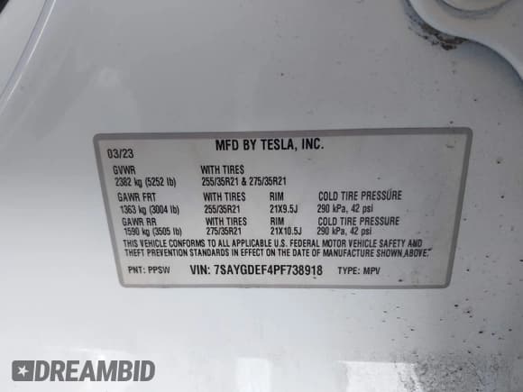 ✅ 2023 Tesla Model Y Performance • VIN: 7SAYGDEF4PF738918 • Lot: 43778543. Wystawiony na IAAI z przebiegiem 71 321 mil. Bezpłatny archiwum sprzedaży aukcyjnych z USA i szczegółowy raport historii pojazdu na DreamBid. Zdjęcie 9.