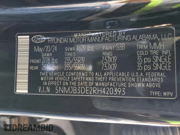 ✅ 2024 Hyundai Tucson SEL • VIN: 5NMJB3DE2RH420393 • Lot: 54547435. Listed on Copart with 15,560 mi. Free auction sales archive from the USA and detailed vehicle history report at DreamBid. Image 13.