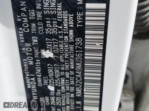 ✅ 2021 Hyundai Tucson SE • VIN: KM8J2CA49MU361738 • Lot: 59797465. Listed on Copart with 55,343 mi. Free auction sales archive from the USA and detailed vehicle history report at DreamBid. Image 13.