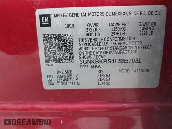 ✅ 2020 Chevrolet Blazer RS • VIN: 3GNKBKRS4LS557081 • Lot: 43150723. Listed on IAAI with 104,348 mi. Free auction sales archive from the USA and detailed vehicle history report at DreamBid. Image 9.