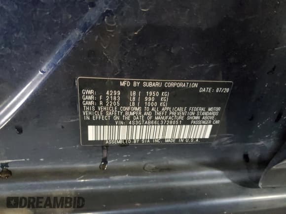 ✅ 2020 Subaru Impreza • VIN: 4S3GTAB66L3728051 • Lot: 81316455. Wystawiony na Copart z przebiegiem 81 087 mil. Bezpłatny archiwum sprzedaży aukcyjnych z USA i szczegółowy raport historii pojazdu na DreamBid. Zdjęcie 13.