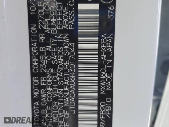 2024 Toyota Prius LE with VIN JTDACAAU6R3017044, listed as a Copart auction lot 71922495 with 35,691 mi miles and Salvage title. Bid and sale history available at DreamBid. Image 12.