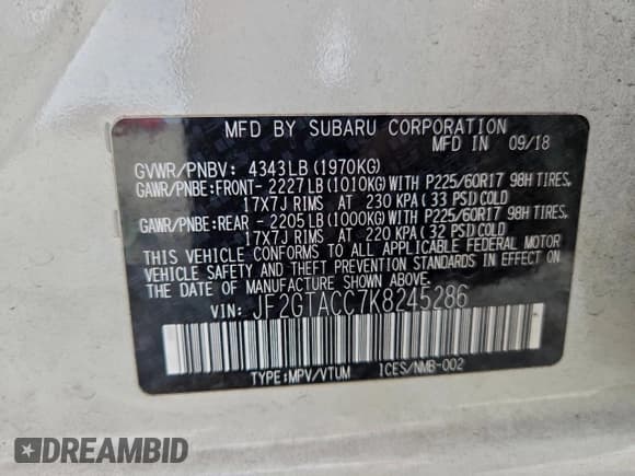 ✅ 2019 Subaru Crosstrek Premium • VIN: JF2GTACC7K8245286 • Lot: 94521425. Listed on Copart with 55,650 mi. Free auction sales archive from the USA and detailed vehicle history report at DreamBid. Image 14.