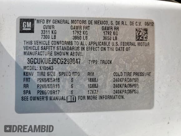 ✅ 2012 Chevrolet Silverado 1500 1HY • VIN: 3GCUKUEJ5CG298047 • Lot: 68750835. Listed on Copart with 148,392 mi. Free auction sales archive from the USA and detailed vehicle history report at DreamBid. Image 12.