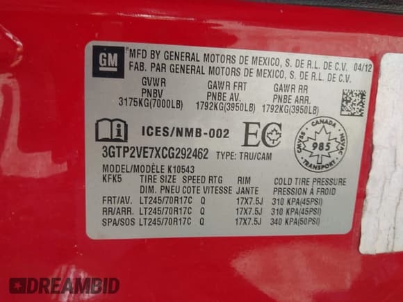 ✅ 2012 GMC Sierra 1500 SLE • VIN: 3GTP2VE7XCG292462 • Lot: 42376432. Wystawiony na IAAI z przebiegiem 190 485 mil. Bezpłatny archiwum sprzedaży aukcyjnych z USA i szczegółowy raport historii pojazdu na DreamBid. Zdjęcie 9.