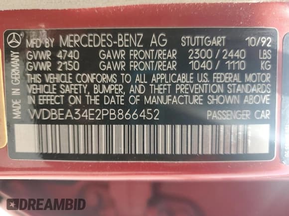 ✅ 1993 Mercedes-Benz 400 E • VIN: WDBEA34E2PB866452 • Lot: 53141995. Wystawiony na Copart z przebiegiem 105 692 mil. Bezpłatny archiwum sprzedaży aukcyjnych z USA i szczegółowy raport historii pojazdu na DreamBid. Zdjęcie 12.