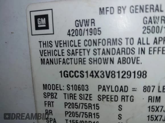 ✅ 1997 Chevrolet S-10 • VIN: 1GCCS14X3V8129198 • Лот: 41867962. Опубликован ранее на IAAI с пробегом 212 040 миль. Бесплатный доступ к архиву аукционных продаж из США и подробный отчёт об истории автомобиля на DreamBid. Изображение 9.