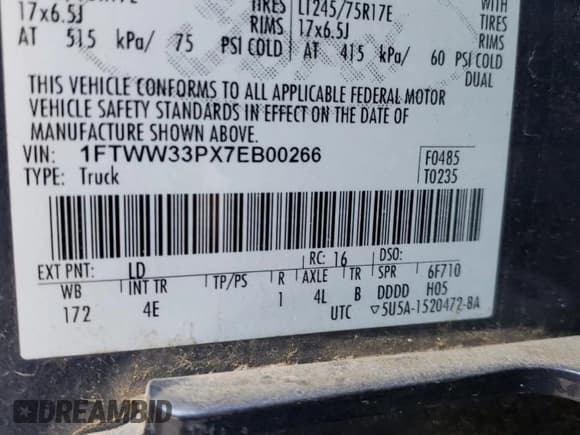 ✅ 2007 Ford F-350 XL • VIN: 1FTWW33PX7EB00266 • Lot: 68312695. Listed on Copart with 116,683 mi. Free auction sales archive from the USA and detailed vehicle history report at DreamBid. Image 12.