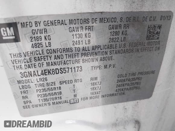 ✅ 2013 Chevrolet Captiva Sport LTZ • VIN: 3GNAL4EK8DS571173 • Lot: 42529314. Wystawiony na IAAI z przebiegiem 118 342 mil. Bezpłatny archiwum sprzedaży aukcyjnych z USA i szczegółowy raport historii pojazdu na DreamBid. Zdjęcie 9.