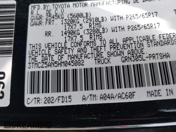 ✅ 2017 Toyota Tacoma SR5 • VIN: 3TMCZ5AN5HM045082 • Лот: 42458404. Опубликован ранее на IAAI с пробегом 130 571 миль. Бесплатный доступ к архиву аукционных продаж из США и подробный отчёт об истории автомобиля на DreamBid. Изображение 9.