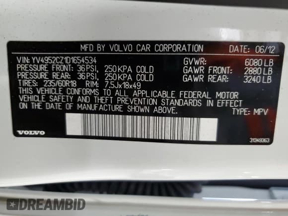 ✅ 2013 Volvo XC90 Premier Plus • VIN: YV4952CZ1D1654534 • Lot: 70363195. Listed on Copart with 104,628 mi. Free auction sales archive from the USA and detailed vehicle history report at DreamBid. Image 13.