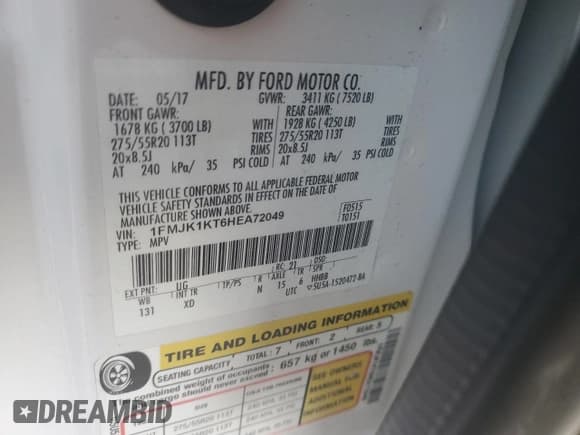 ✅ 2017 Ford Expedition Max Limited • VIN: 1FMJK1KT6HEA72049 • Lot: 48488455. Listed on Copart with 106,663 mi. Free auction sales archive from the USA and detailed vehicle history report at DreamBid. Image 15.