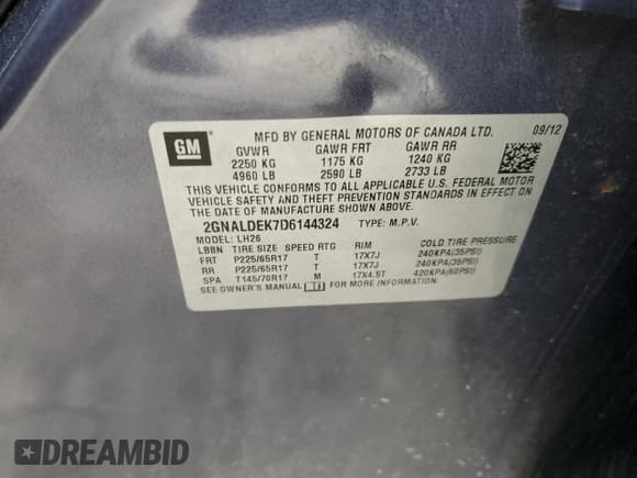 ✅ 2013 Chevrolet Equinox LT • VIN: 2GNALDEK7D6144324 • Лот: 67984124. Опубликован ранее на Copart с пробегом 114 788 миль. Бесплатный доступ к архиву аукционных продаж из США и подробный отчёт об истории автомобиля на DreamBid. Изображение 13.