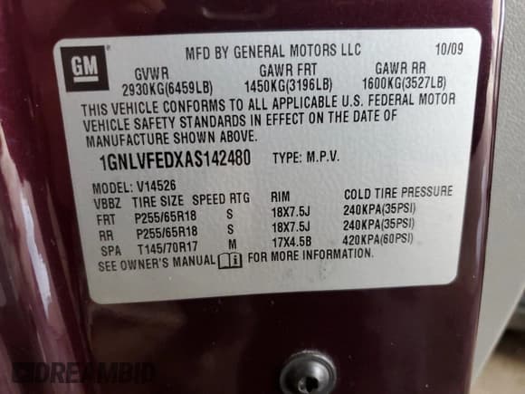 ✅ 2010 Chevrolet Traverse 1LT • VIN: 1GNLVFEDXAS142480 • Lot: 69619814. Listed on Copart with 183,838 mi. Free auction sales archive from the USA and detailed vehicle history report at DreamBid. Image 15.