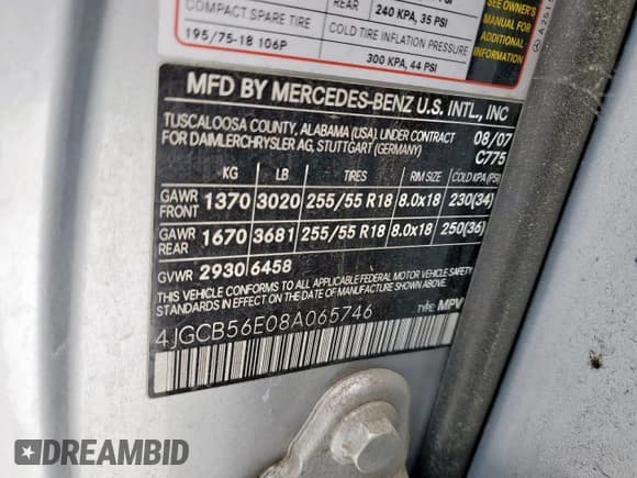 ✅ 2008 Mercedes-Benz R 3.5L • VIN: 4JGCB56E08A065746 • Lot: 58798125. Wystawiony na Copart z przebiegiem 300 377 mil. Bezpłatny archiwum sprzedaży aukcyjnych z USA i szczegółowy raport historii pojazdu na DreamBid. Zdjęcie 13.
