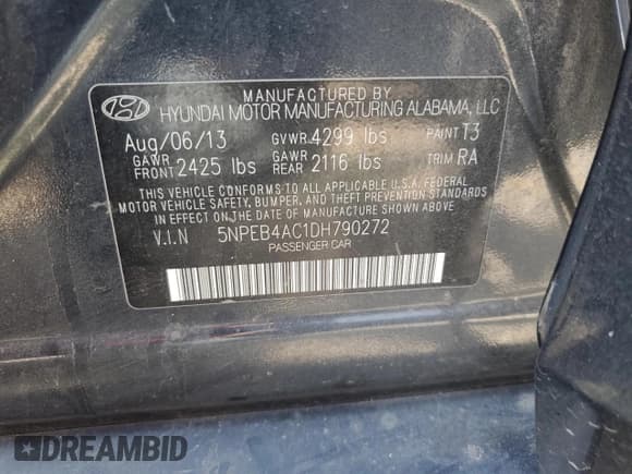 ✅ 2013 Hyundai Sonata GLS • VIN: 5NPEB4AC1DH790272 • Lot: 71521244. Wystawiony na Copart z przebiegiem 200 840 mil. Bezpłatny archiwum sprzedaży aukcyjnych z USA i szczegółowy raport historii pojazdu na DreamBid. Zdjęcie 14.