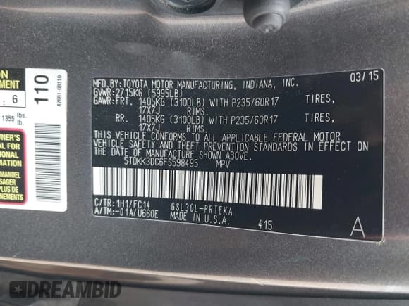 ✅ 2015 Toyota Sienna LE AAS • VIN: 5TDKK3DC6FS598495 • Lot: 42870508. Wystawiony na IAAI z przebiegiem 75 134 mil. Bezpłatny archiwum sprzedaży aukcyjnych z USA i szczegółowy raport historii pojazdu na DreamBid. Zdjęcie 9.