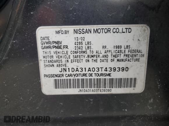 ✅ 2003 Nissan Maxima GLE • VIN: JN1DA31A03T439390 • Лот: 70008165. Опубликован ранее на Copart с пробегом 194 894 миль. Бесплатный доступ к архиву аукционных продаж из США и подробный отчёт об истории автомобиля на DreamBid. Изображение 12.