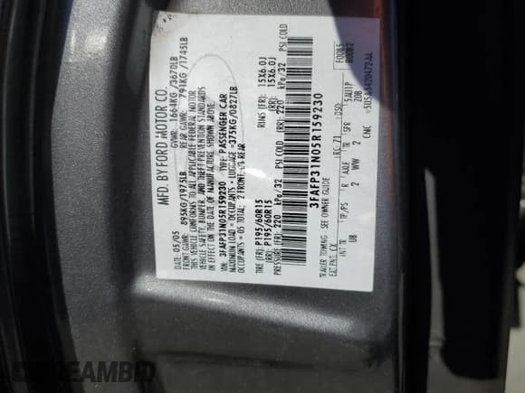 ✅ 2005 Ford Focus S • VIN: 3FAFP31N05R159230 • Lot: 68479435. Wystawiony na Copart z przebiegiem 207 157 mil. Bezpłatny archiwum sprzedaży aukcyjnych z USA i szczegółowy raport historii pojazdu na DreamBid. Zdjęcie 12.