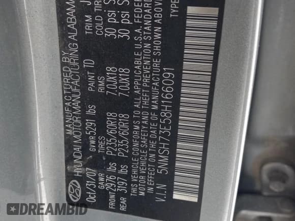 ✅ 2008 Hyundai Santa Fe SE • VIN: 5NMSH73E58H166091 • Лот: 41469415. Опубликован ранее на Copart с пробегом 153 469 миль. Бесплатный доступ к архиву аукционных продаж из США и подробный отчёт об истории автомобиля на DreamBid. Изображение 12.