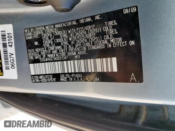 ✅ 2010 Toyota Sienna LE • VIN: 5TDJK4CC1AS031347 • Lot: 70738005. Listed on Copart with 133,384 mi. Free auction sales archive from the USA and detailed vehicle history report at DreamBid. Image 13.
