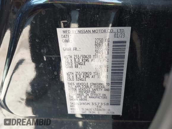 ✅ 2023 Infiniti QX60 Luxe • VIN: 5N1DL1FR5PC357358 • Лот: 42827275. Опубликован ранее на IAAI с пробегом 180 079 миль. Бесплатный доступ к архиву аукционных продаж из США и подробный отчёт об истории автомобиля на DreamBid. Изображение 9.