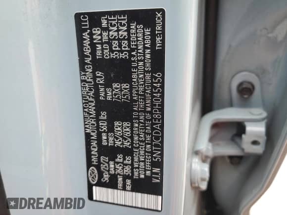 2023 Hyundai Santa Cruz SEL с VIN 5NTJCDAE8PH045456, выставлен на аукционе Copart как лот 78625484 с пробегом 26 404 миль миль и На запчасти • Non repairable. История ставок и продаж доступна на DreamBid. Изображение 13.