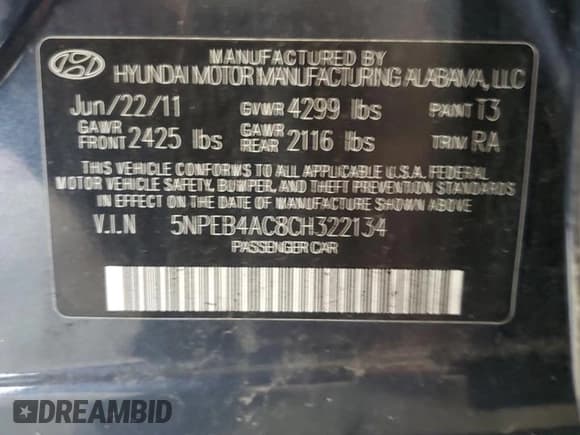 ✅ 2012 Hyundai Sonata GLS • VIN: 5NPEB4AC8CH322134 • Lot: 67415154. Listed on Copart with 110,336 mi. Free auction sales archive from the USA and detailed vehicle history report at DreamBid. Image 12.