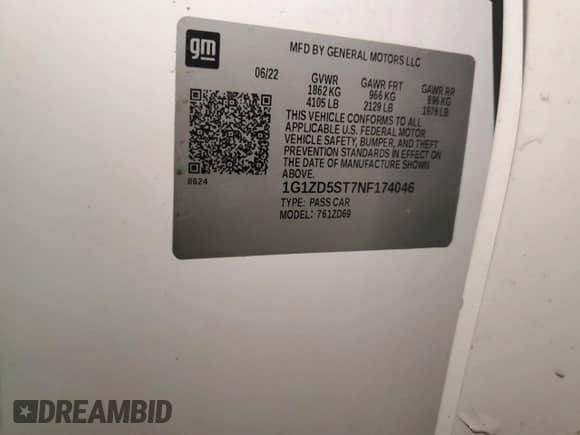 ✅ 2022 Chevrolet Malibu LT • VIN: 1G1ZD5ST7NF174046 • Лот: 58324335. Опубликован ранее на Copart с пробегом 62 553 миль. Бесплатный доступ к архиву аукционных продаж из США и подробный отчёт об истории автомобиля на DreamBid. Изображение 12.
