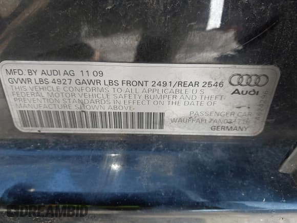 ✅ 2010 Audi A4 Premium Plus • VIN: WAUFFAFL7AN031716 • Lot: 41851396. Listed on IAAI with 206,960 mi. Free auction sales archive from the USA and detailed vehicle history report at DreamBid. Image 9.