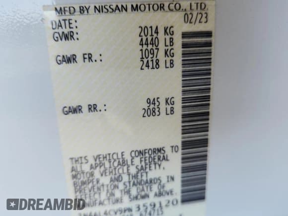 ✅ 2023 Nissan Altima SR • VIN: 1N4AL4CV9PN359120 • Лот: 81887755. Опубликован ранее на Copart с пробегом 26 513 миль. Бесплатный доступ к архиву аукционных продаж из США и подробный отчёт об истории автомобиля на DreamBid. Изображение 13.