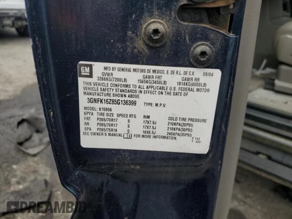 ✅ 2005 Chevrolet Suburban Z71 • VIN: 3GNFK16Z85G136399 • Lot: 64884415. Listed on Copart with 90,941 mi. Free auction sales archive from the USA and detailed vehicle history report at DreamBid. Image 13.