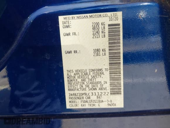 ✅ 2020 Nissan LEAF SL Plus • VIN: 1N4BZ1DP9LC311222 • Lot: 42808630. Listed on IAAI with 37,076 mi. Free auction sales archive from the USA and detailed vehicle history report at DreamBid. Image 9.