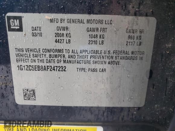 ✅ 2010 Chevrolet Malibu 1LT • VIN: 1G1ZC5EB8AF247232 • Lot: 81812484. Listed on Copart with 83,090 mi. Free auction sales archive from the USA and detailed vehicle history report at DreamBid. Image 14.