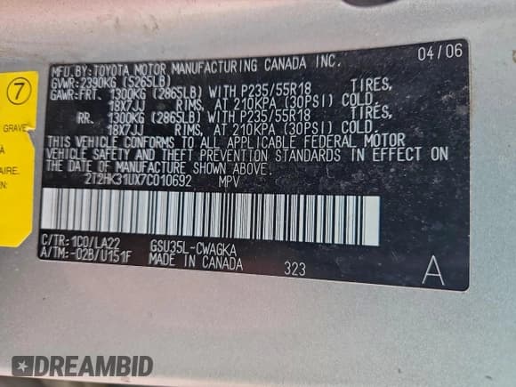 ✅ 2007 Lexus RX 350 • VIN: 2T2HK31UX7C010692 • Lot: 94482795. Listed on Copart with 193,224 mi. Free auction sales archive from the USA and detailed vehicle history report at DreamBid. Image 13.