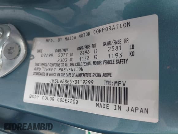 ✅ 2000 Mazda MPV DX • VIN: JM3LW28G5Y0119299 • Lot: 41878858. Wystawiony na IAAI z przebiegiem 144 783 mil. Bezpłatny archiwum sprzedaży aukcyjnych z USA i szczegółowy raport historii pojazdu na DreamBid. Zdjęcie 9.