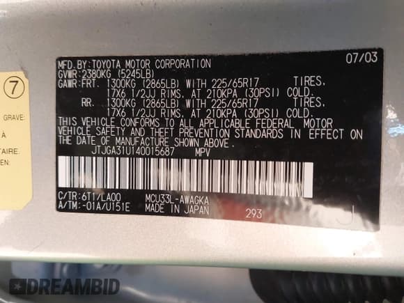 ✅ 2004 Lexus RX 330 • VIN: JTJGA31U140015687 • Lot: 43866460. Listed on IAAI with 185,797 mi. Free auction sales archive from the USA and detailed vehicle history report at DreamBid. Image 9.