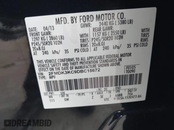 ✅ 2013 Ford Edge Limited • VIN: 2FMDK3KC9DBC15672 • Лот: 43255038. Опубликован ранее на IAAI с пробегом 141 533 миль. Бесплатный доступ к архиву аукционных продаж из США и подробный отчёт об истории автомобиля на DreamBid. Изображение 9.