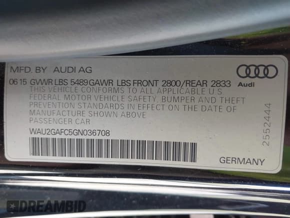 ✅ 2016 Audi A7 Prestige • VIN: WAU2GAFC5GN036708 • Лот: 43532767. Опубликован ранее на IAAI с пробегом 60 390 миль. Бесплатный доступ к архиву аукционных продаж из США и подробный отчёт об истории автомобиля на DreamBid. Изображение 9.