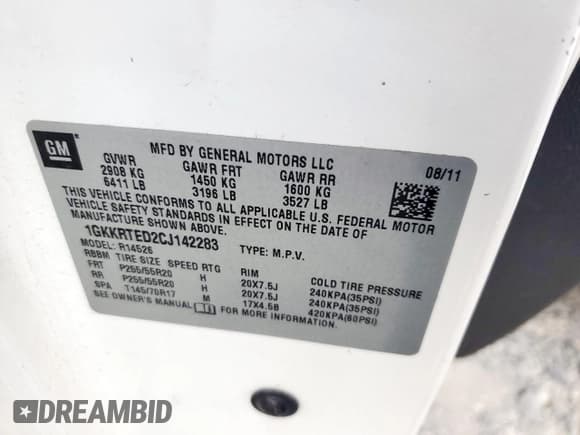 ✅ 2012 GMC Acadia Denali • VIN: 1GKKRTED2CJ142283 • Lot: 93613375. Listed on Copart with 164,272 mi. Free auction sales archive from the USA and detailed vehicle history report at DreamBid. Image 12.