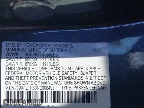 ✅ 2022 Honda Civic Sport Touring • VIN: 19XFL1H80NE006493 • Lot: 42944963. Wystawiony na IAAI z przebiegiem 75 726 mil. Bezpłatny archiwum sprzedaży aukcyjnych z USA i szczegółowy raport historii pojazdu na DreamBid. Zdjęcie 9.