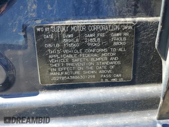 ✅ 2011 Suzuki SX4 Crossover • VIN: JS2YB5A38B6301298 • Lot: 69760465. Wystawiony na Copart z przebiegiem 120 956 mil. Bezpłatny archiwum sprzedaży aukcyjnych z USA i szczegółowy raport historii pojazdu na DreamBid. Zdjęcie 13.