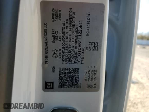 ✅ 2020 Chevrolet Colorado 4WD Z71 • VIN: 1GCGTDEN9L1225811 • Lot: 82710434. Listed on Copart with 79,091 mi. Free auction sales archive from the USA and detailed vehicle history report at DreamBid. Image 12.