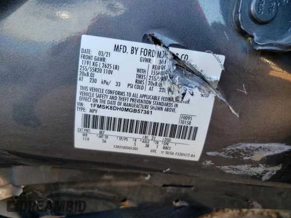 ✅ 2021 Ford Explorer XLT • VIN: 1FMSK8DH0MGB57361 • Лот: 91766505. Опубликован ранее на Copart с пробегом Не указан. Бесплатный доступ к архиву аукционных продаж из США и подробный отчёт об истории автомобиля на DreamBid. Изображение 13.