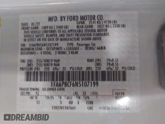 ✅ 2022 Ford Mustang GT • VIN: 1FA6P8CF6N5107199 • Lot: 42359080. Listed on IAAI with 14,258 mi. Free auction sales archive from the USA and detailed vehicle history report at DreamBid. Image 9.