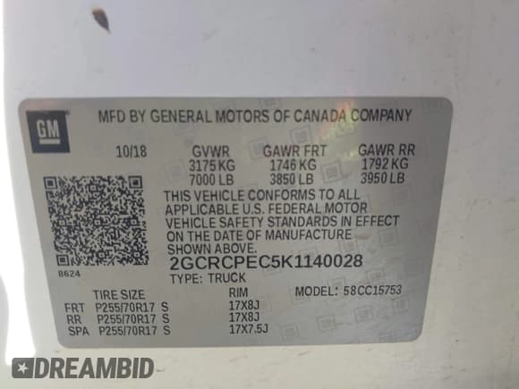 ✅ 2019 Chevrolet Silverado 1500 LT • VIN: 2GCRCPEC5K1140028 • Lot: 43470400. Wystawiony na IAAI z przebiegiem 105 887 mil. Bezpłatny archiwum sprzedaży aukcyjnych z USA i szczegółowy raport historii pojazdu na DreamBid. Zdjęcie 9.