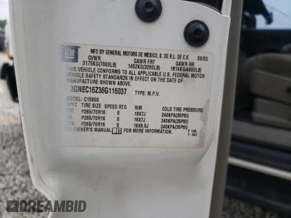 ✅ 2006 Chevrolet Suburban LS • VIN: 3GNEC16Z36G116037 • Лот: 56738665. Опубликован ранее на Copart с пробегом 212 540 миль. Бесплатный доступ к архиву аукционных продаж из США и подробный отчёт об истории автомобиля на DreamBid. Изображение 13.